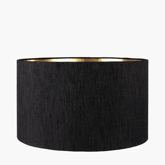 Stellan 45cm Black Slubbed Faux Silk Gold Lined Cylinder Lampshade