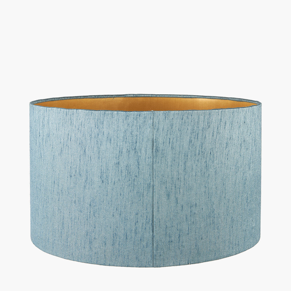 Stellan 40cm Duck Egg Silk Mix Lampshade | Gold Lined Cylinder Light Shade