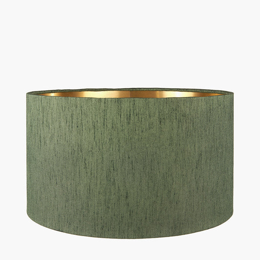 Stellan 45cm Green Slubbed Silk Mix Gold Lined Cylinder Lampshade