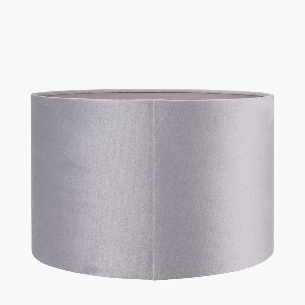 Rene 40cm Light Grey Velvet Cylinder Lampshade