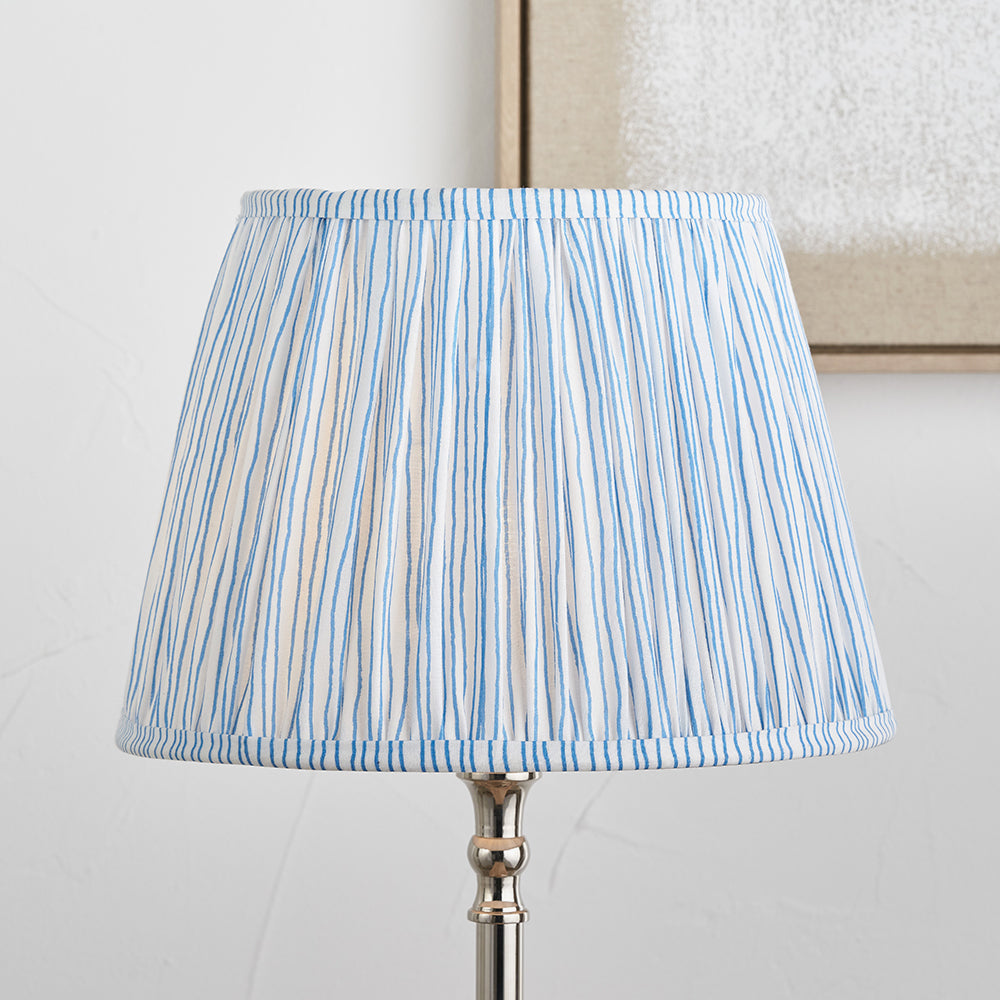 Thiago 40cm Ocean Blue Stripe Mushroom Pleat Lampshade | Tapered Pleated Shade