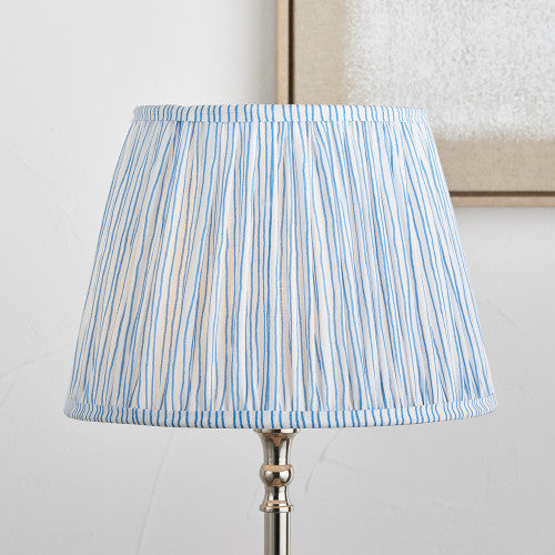 Thiago 45cm Ocean Blue Stripe Mushroom Pleat Lampshade | Large Tapered Lamp