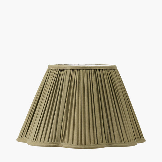 Malia 35cm Olive Green Mushroom Pleat Scalloped Tapered Lampshade – Elegant, Textured Sophistication