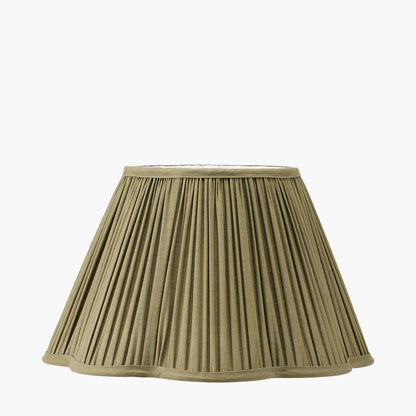 Malia 35cm Olive Green Mushroom Pleat Scalloped Tapered Lampshade – Elegant, Textured Sophistication