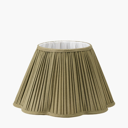 Malia 35cm Olive Green Mushroom Pleat Scalloped Tapered Lampshade – Elegant, Textured Sophistication