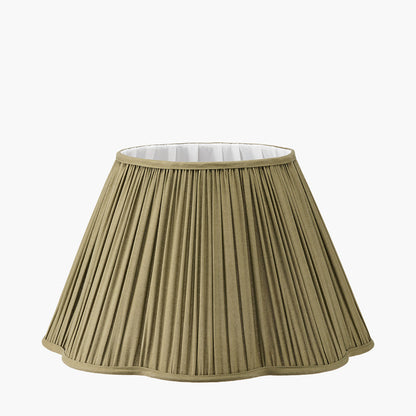 Malia 45cm Olive Green Scalloped Mushroom Pleat Lampshade | Large Tapered Shade UK