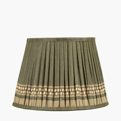 Samaira 30cm Olive Silk Border Print Mushroom Pleat Tapered Lampshade