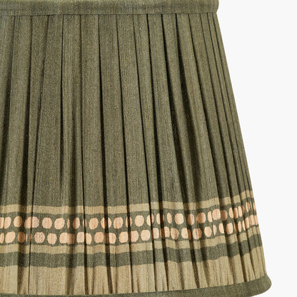 Samaira 30cm Olive Silk Border Print Mushroom Pleat Tapered Lampshade