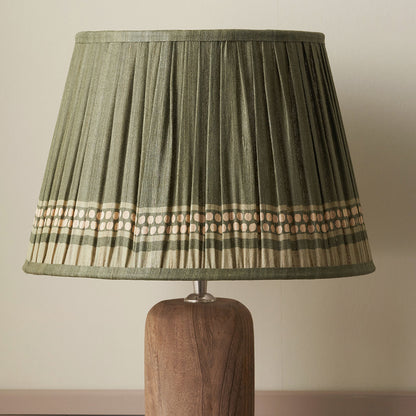Samaira 30cm Olive Silk Border Print Mushroom Pleat Tapered Lampshade