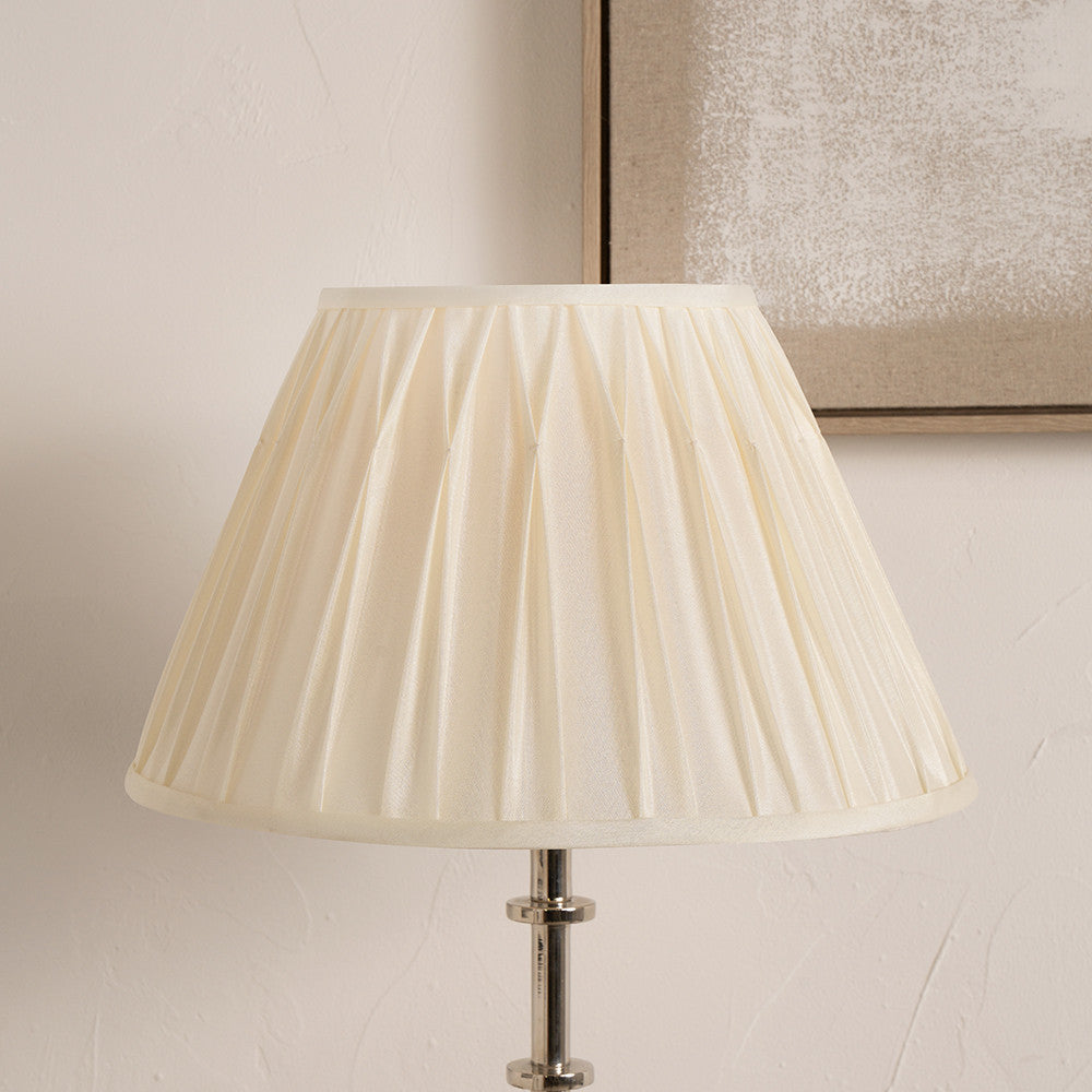 Garbo 45cm Cream Silk Mix Pinch Pleat Tapered Lampshade – Timeless Elegance and Refined Craftsmanship