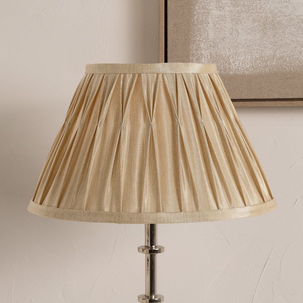 Garbo 45cm Gold Silk Mix Pinch Pleat Tapered Lampshade – Classic Form and Subtle Luxury