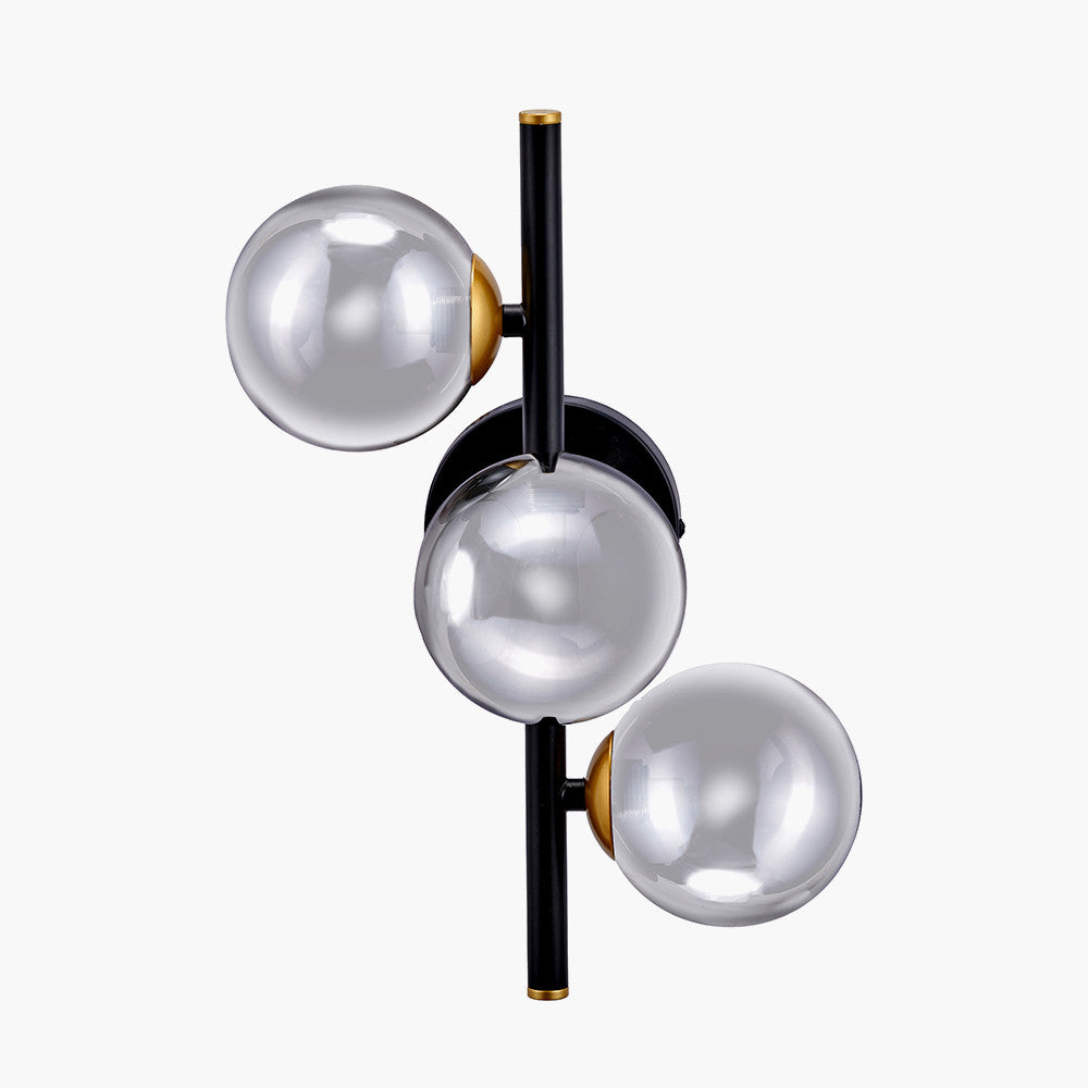 Blair Smoke Glass Ball and Black Metal Wall Light