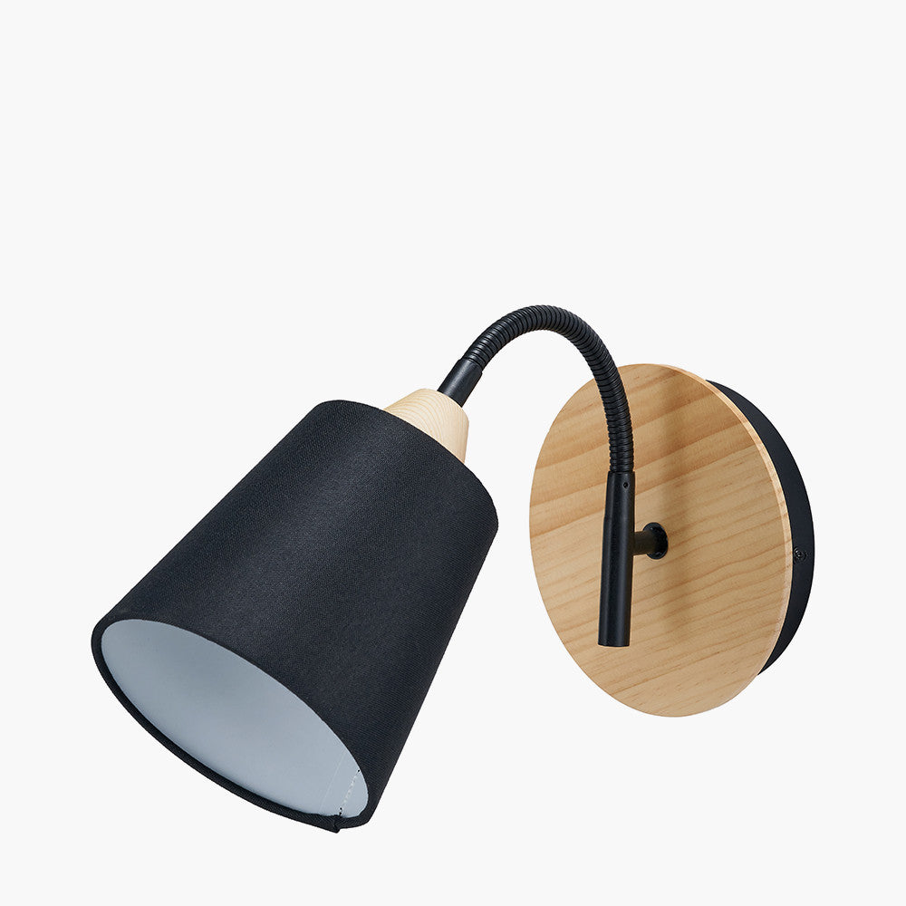 Juna Black Metal and Natural Wood Wall Light