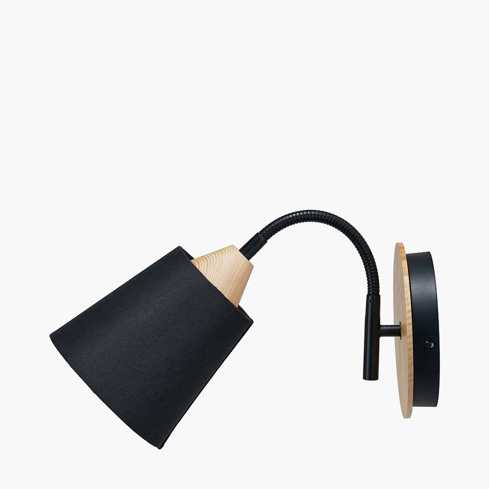 Juna Black Metal and Natural Wood Wall Light