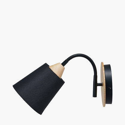 Juna Black Metal and Natural Wood Wall Light