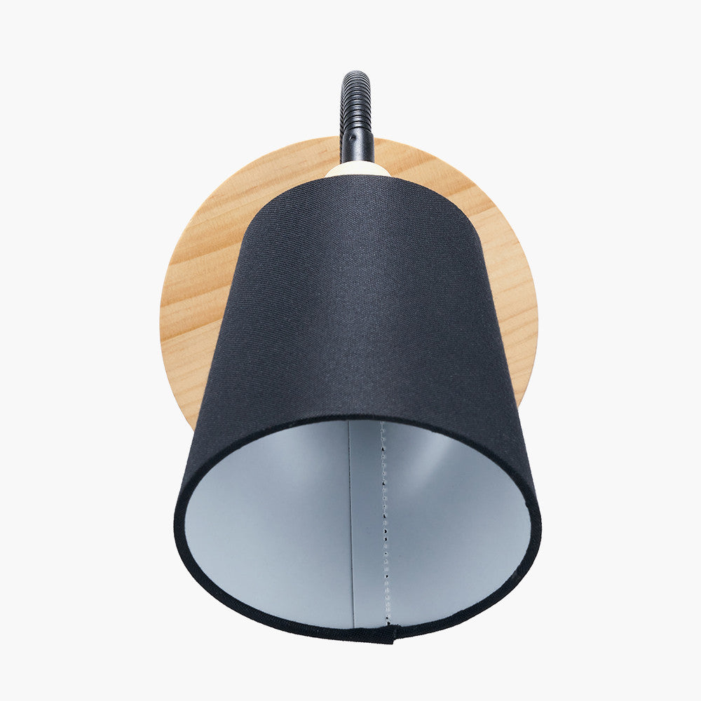Juna Black Metal and Natural Wood Wall Light