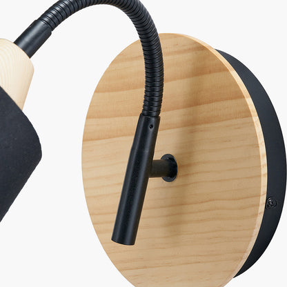 Juna Black Metal and Natural Wood Wall Light