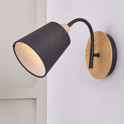 Juna Black Metal and Natural Wood Wall Light