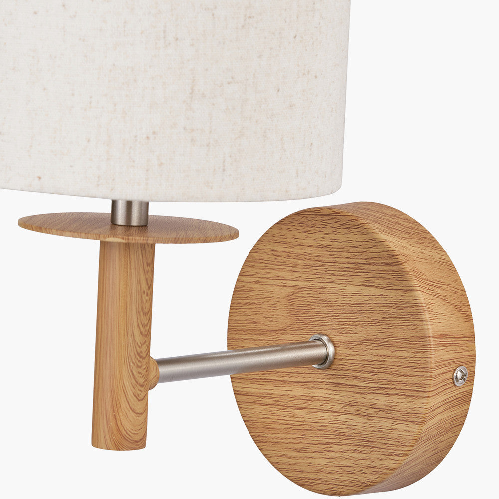 Bonham Natural Wood Veneer and Silver Metal Wall Light