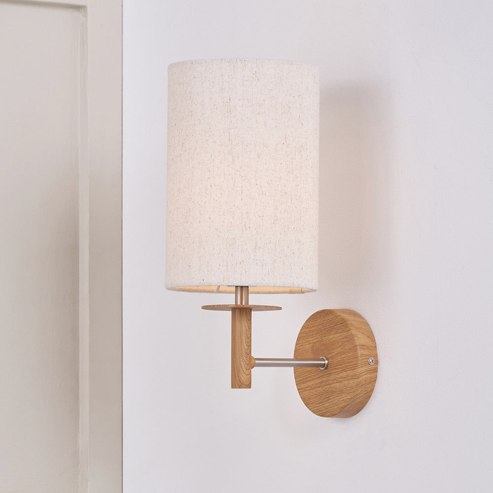 Bonham Natural Wood Veneer and Silver Metal Wall Light
