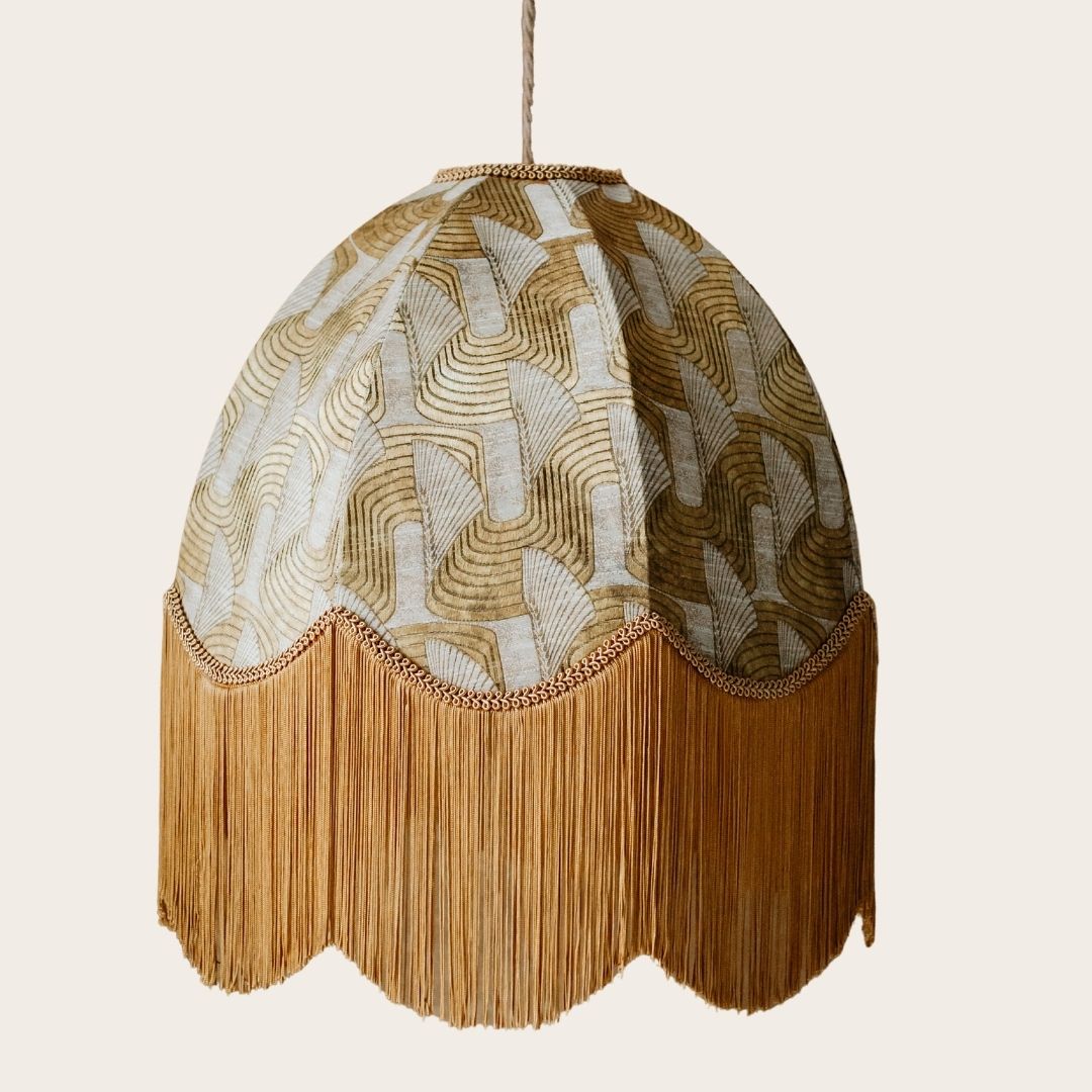 The Brigitte Fringed Lampshade | Gold Geometric