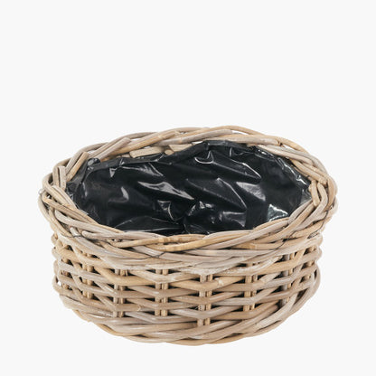 Tobs Set of 3 Grey Kubu Rattan Round Basket Planters – Indoor & Outdoor Decorative Storage