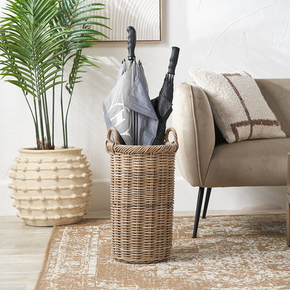 Tobs Grey Kubu Rattan Umbrella Basket – Handcrafted Rattan Hallway Storage