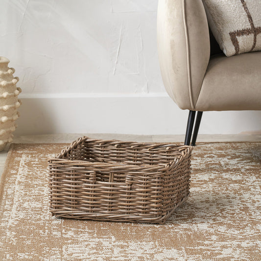 Tobs Grey Kubu Rattan Square Storage Basket with Inset Handles