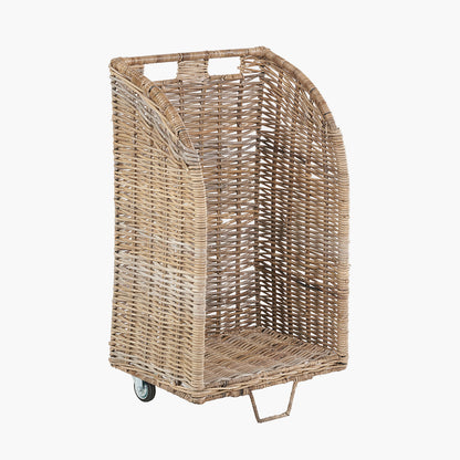 Tobs Set of 2 Grey Kubu Rattan Log Basket Trolleys – Stylish Wheeled Log Storage for Indoors or Outdoors