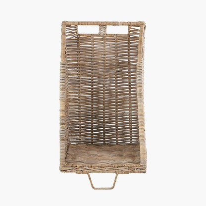 Tobs Set of 2 Grey Kubu Rattan Log Basket Trolleys – Stylish Wheeled Log Storage for Indoors or Outdoors