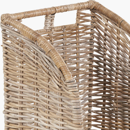 Tobs Set of 2 Grey Kubu Rattan Log Basket Trolleys – Stylish Wheeled Log Storage for Indoors or Outdoors