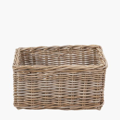 Tobs Set of 3 Grey Kubu Rattan Rectangular Storage Baskets with Inset Handles