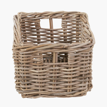 Tobs Set of 3 Grey Kubu Rattan Rectangular Storage Baskets with Inset Handles