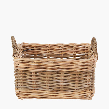 Set of 4 Grey and White Kubu Rattan Rectangular Storage Baskets – Stylish and Functional Handwoven Home Organisation