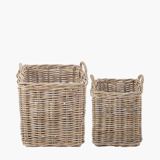 Tobs Set of 2 Grey Rattan Square Log Baskets