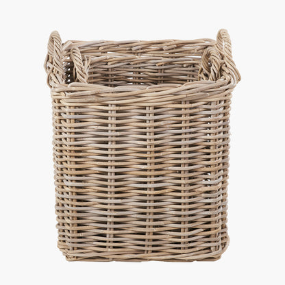 Tobs Set of 2 Grey Rattan Square Log Baskets