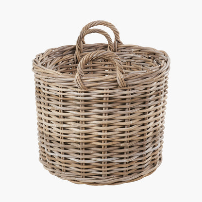 Tobs Set of 2 Grey Rattan Round Log Baskets