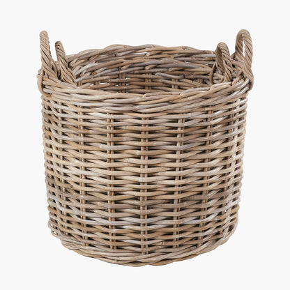 Tobs Set of 2 Grey Rattan Round Log Baskets