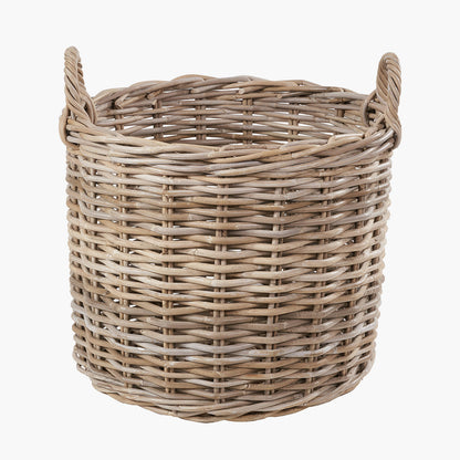 Tobs Set of 2 Grey Rattan Round Log Baskets