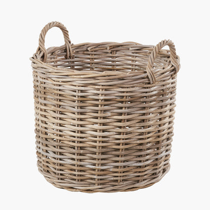 Tobs Set of 2 Grey Rattan Round Log Baskets