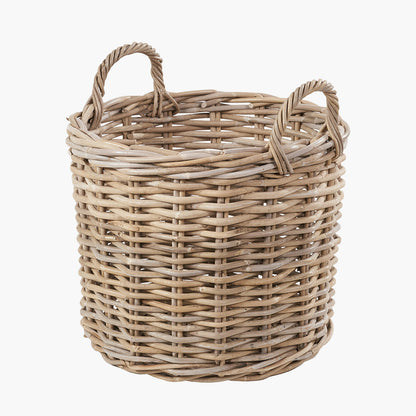 Tobs Set of 2 Grey Rattan Round Log Baskets