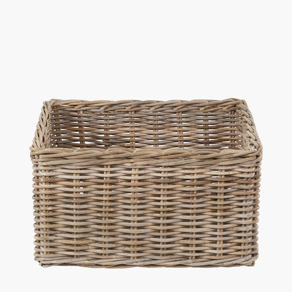 Tobs Set of 2 Grey Kubu Rattan Rectangular Storage Baskets with Inset Handles