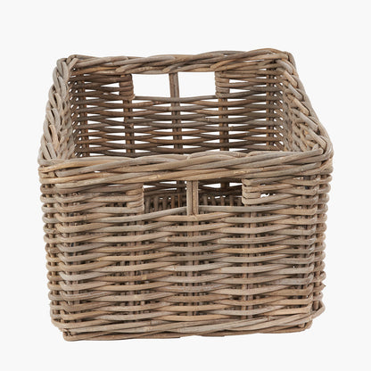 Tobs Set of 2 Grey Kubu Rattan Rectangular Storage Baskets with Inset Handles