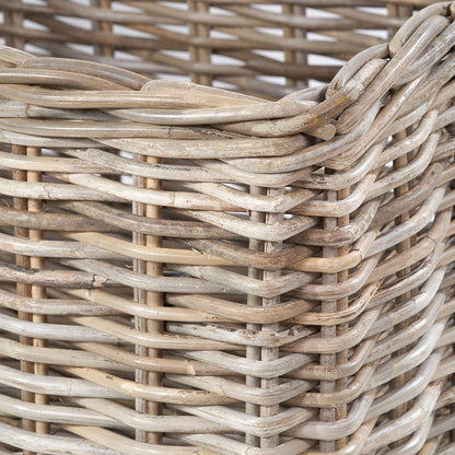 Tobs Set of 2 Grey Kubu Rattan Rectangular Storage Baskets with Inset Handles