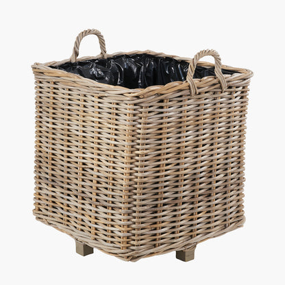 Tobs Set of 3 Indoor / Outdoor Grey Kubu Rattan Square Basket Planters with Handles
