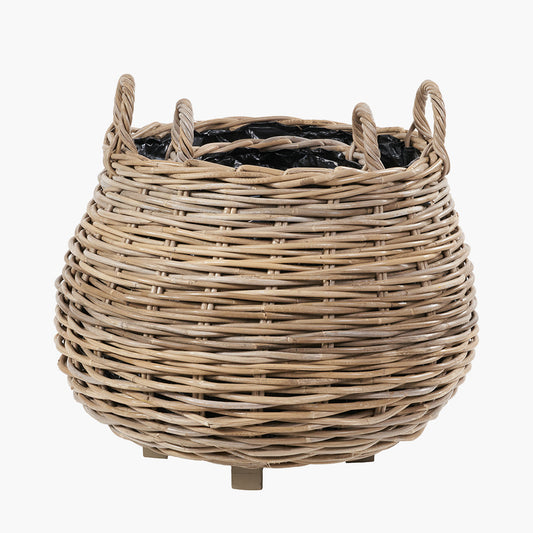 Tobs Set of 2 Indoor / Outdoor Grey Kubu Rattan Bulbous Basket Planters
