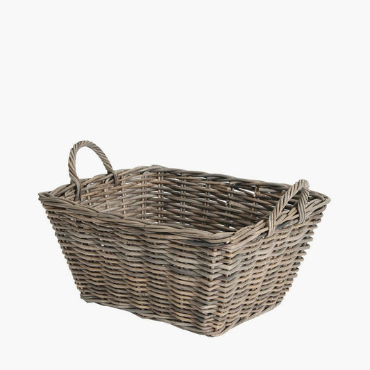 Grey Kubu Rectangular Storage Basket – Handwoven Rattan Home Storage with Handles