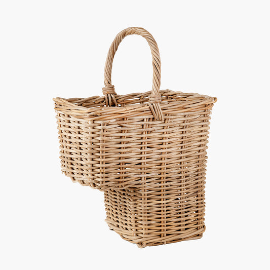 Grey Kubu Stair Storage Basket – Handwoven Rattan Home Organiser with Handle