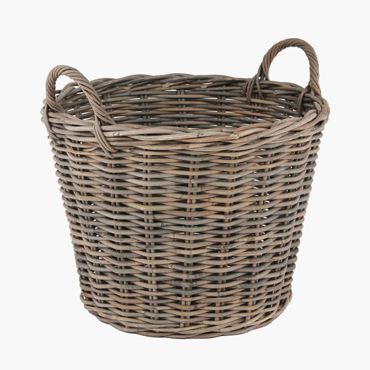 Grey Kubu Round Storage Basket – Handcrafted Wicker Home Storage with Handles