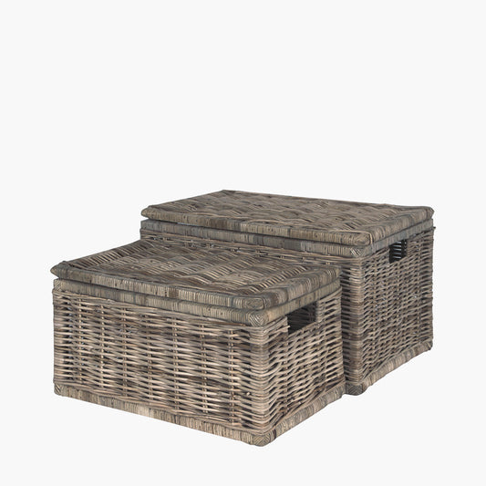 Set of 2 Grey Kubu Rectangular Basket Chests